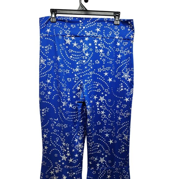 Womens Blue Star Pattern High-Waisted Flared Pants leggings Size L - Picture 3 of 9